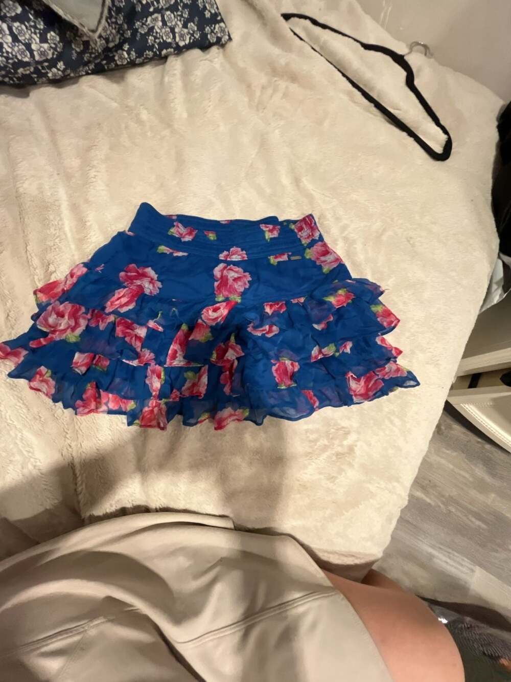 Abercrombie Kids Ruffle Skirt Size XL Blue Pink Floral Chiffon Tiered